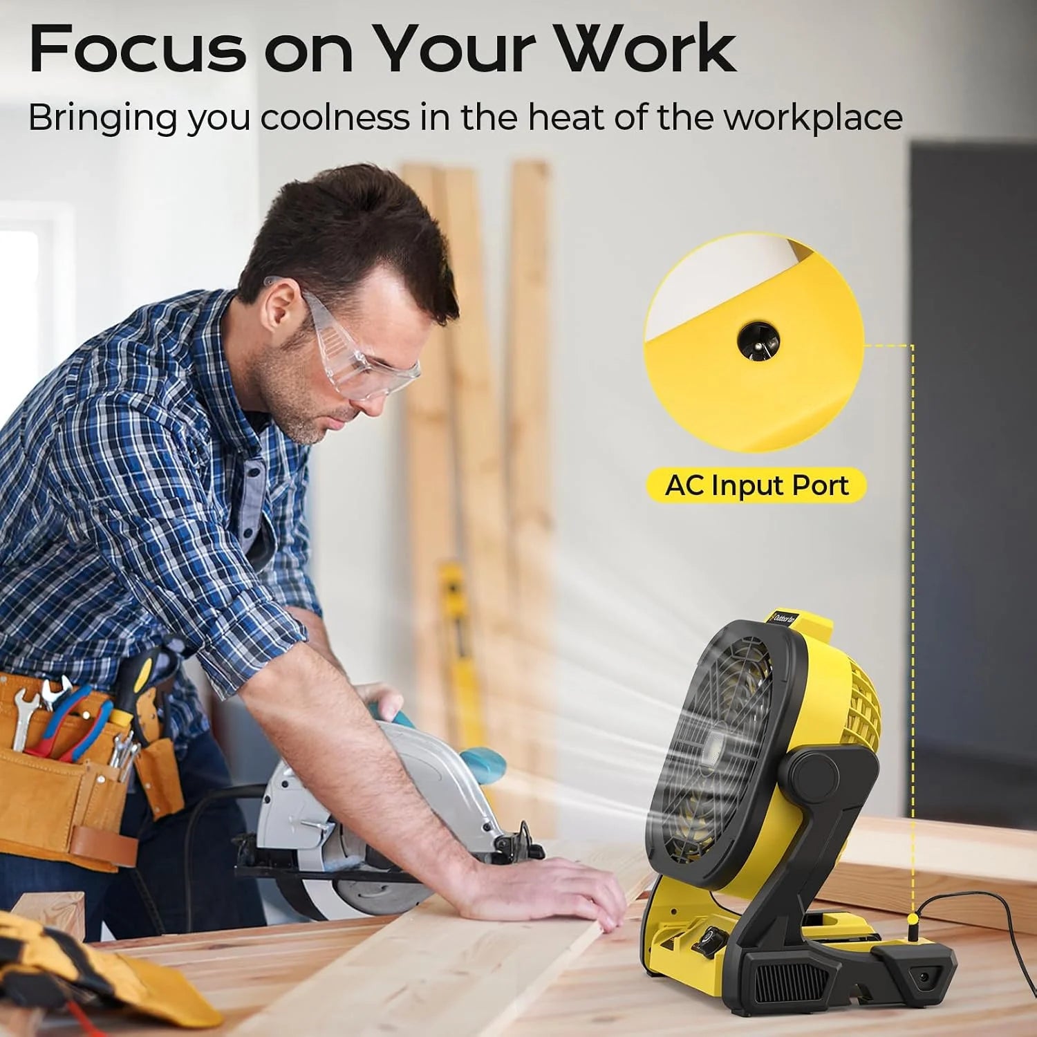 Special Battery Operated Fan for Dewalt 20V Max battery, Portable Fan with AC Adapter & LED Lights, 4 Speeds & Hook - Image 4
