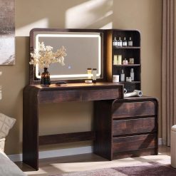 Special Vanity Desk with Mirror and Lights, 50" Modren Makeup Vanity with 35.43 Mirror and 5 Drawers