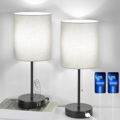 Alternative view of Special 17.3" Table Lamps Set of 2 with 2 USB & AC Outlet, Pull Chain