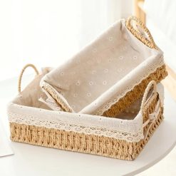 Alternative view of Special Small Wicker Woven Storage Baskets for Organizng with Liners, Set of 3, Braided Paper Rope, Decorative Cute