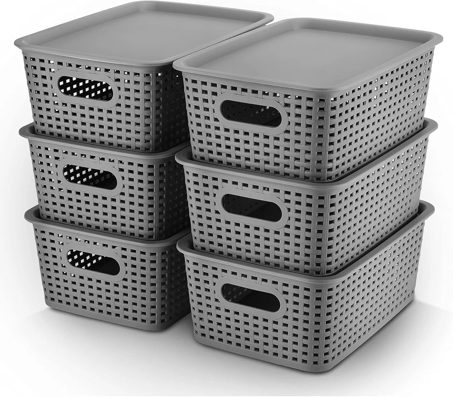 Special Plastic Storage Baskets Bins With Lid Organizing Container Lidded Knit Storage Organizer Bins for Shelves Drawers - Image 2