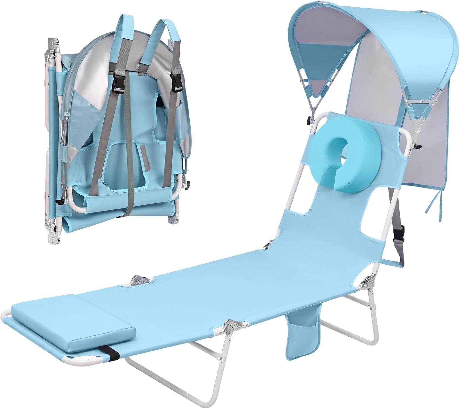 Special Beach Tanning Lounge Chair with Canopy Shade Face Hole Padded Adjustable Washable, 6 Position Layout Chair - Image 6