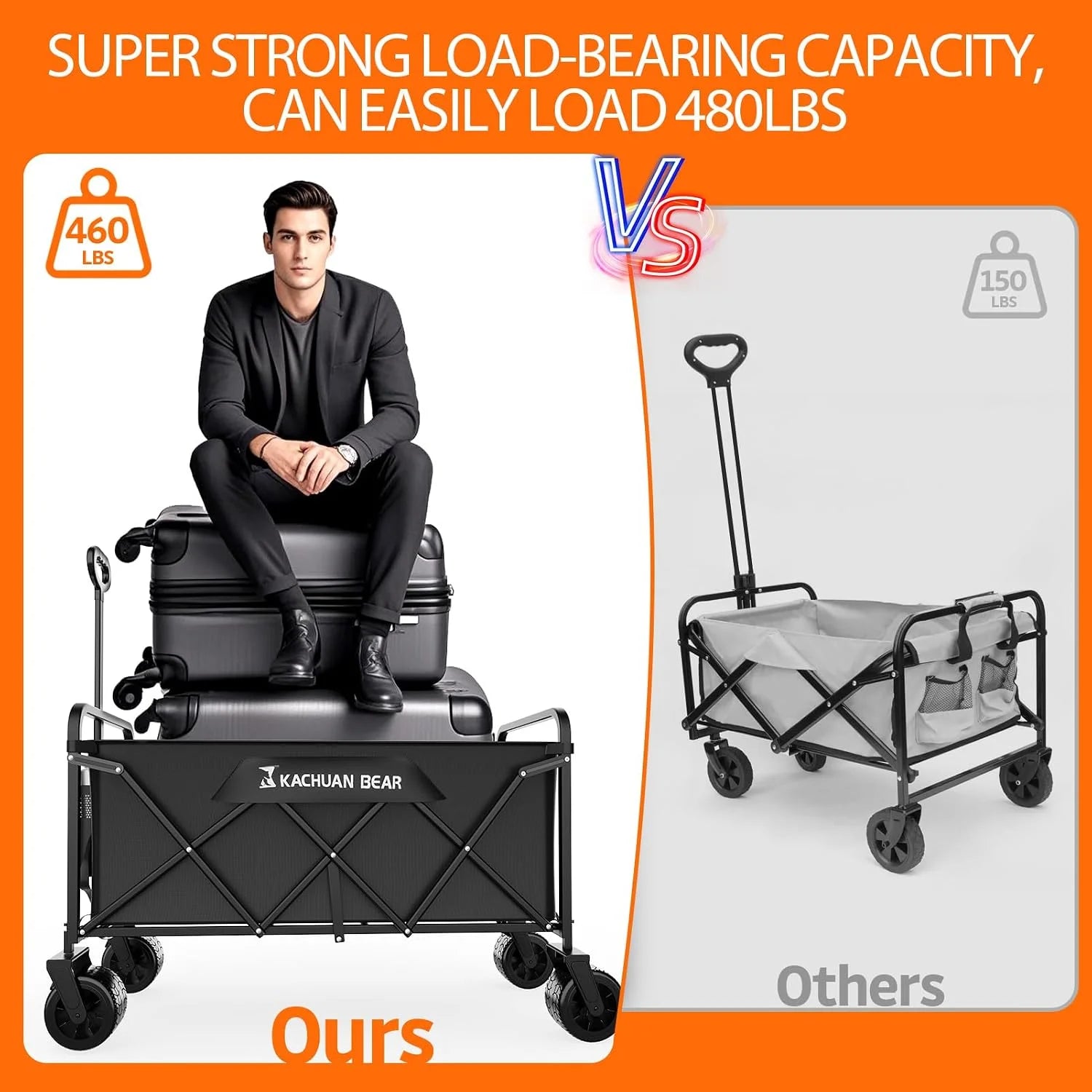 Special 300L Wagons Carts Foldable Collapsible with Big All-Terrain Beach Wheels - Image 3