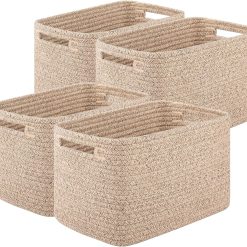 Special 4Packs Natural Cotton Rope Storage Baskets for Organizing Toys, Clothes, Towels & Books, Soft Versatile Organizers
