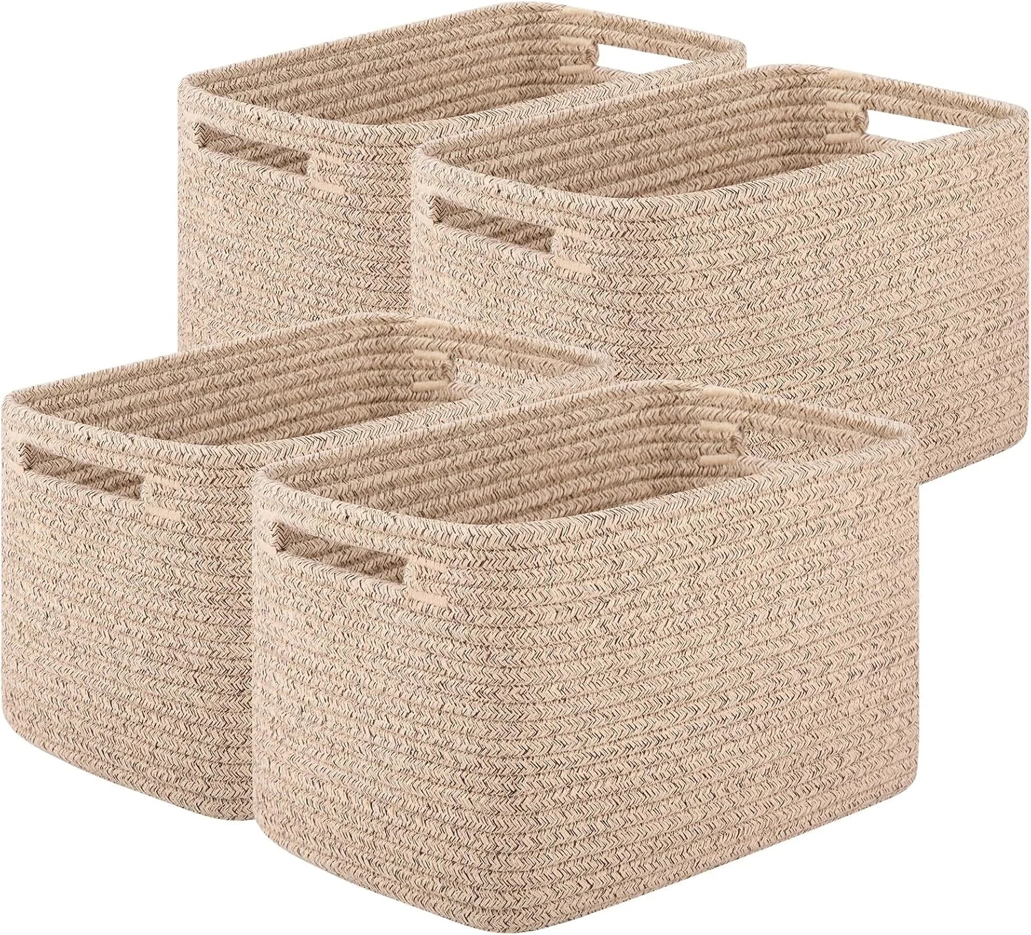 Special 4Packs Natural Cotton Rope Storage Baskets for Organizing Toys, Clothes, Towels & Books, Soft Versatile Organizers