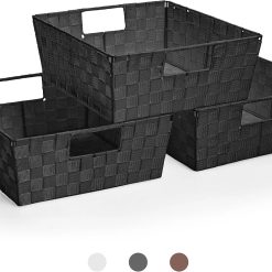 Alternative view of Special Set of 3 Large Woven Storage Baskets, Mesh Hand-Woven Organizing Baskets, Fabric Storage Bins for Linen