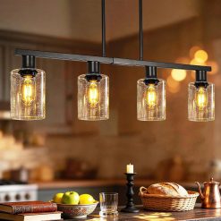 Special Kitchen Island Lighting, Farmhouse Chandelier with Adjustable Height & Clear Glass Shades