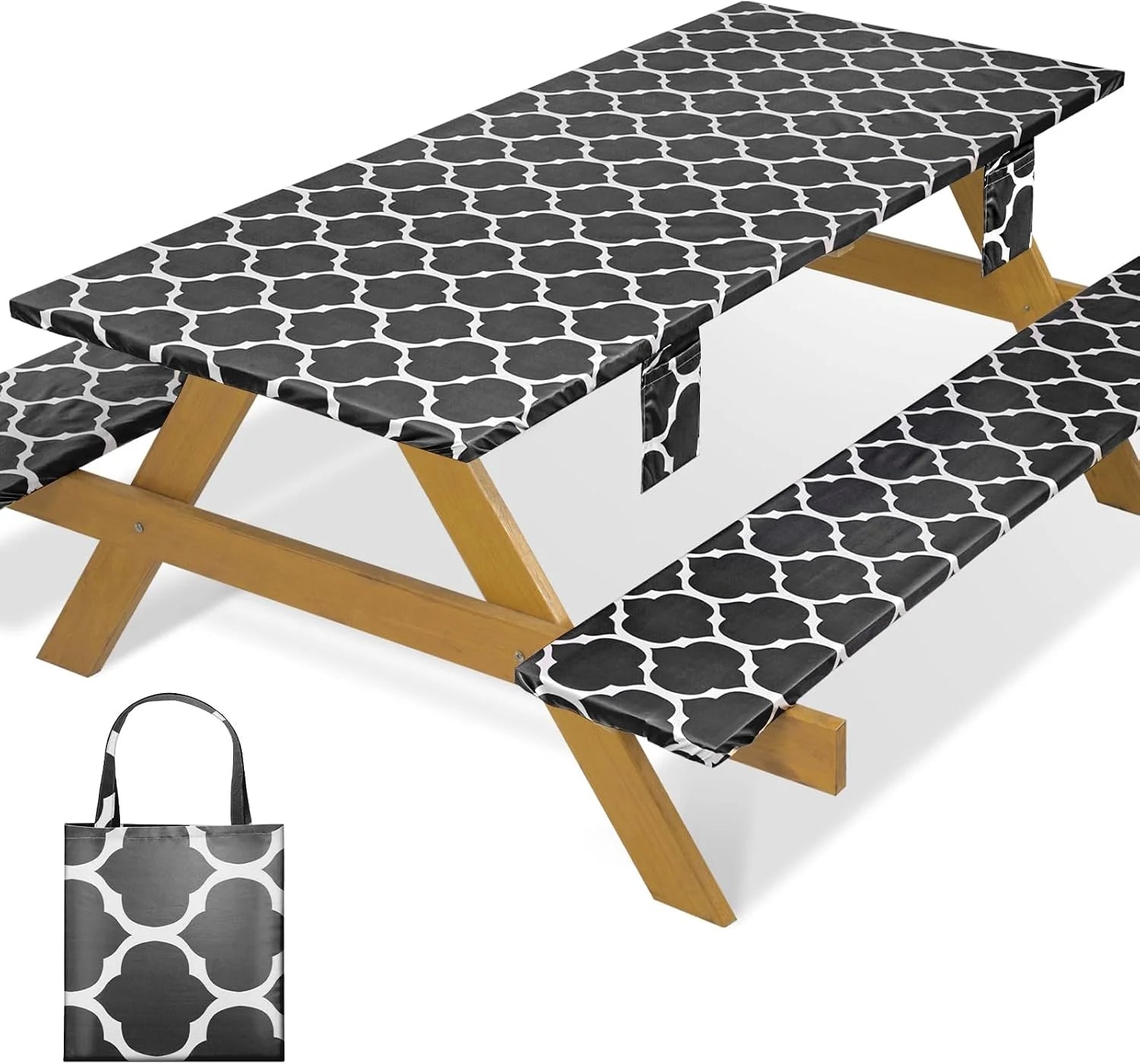 Special Fitted Waterproof Picnic Table Cover with Bench Covers Heavy Duty Elastic Outdoor Camping Tablecloth for 6 Foot Rectangle Tables Summer