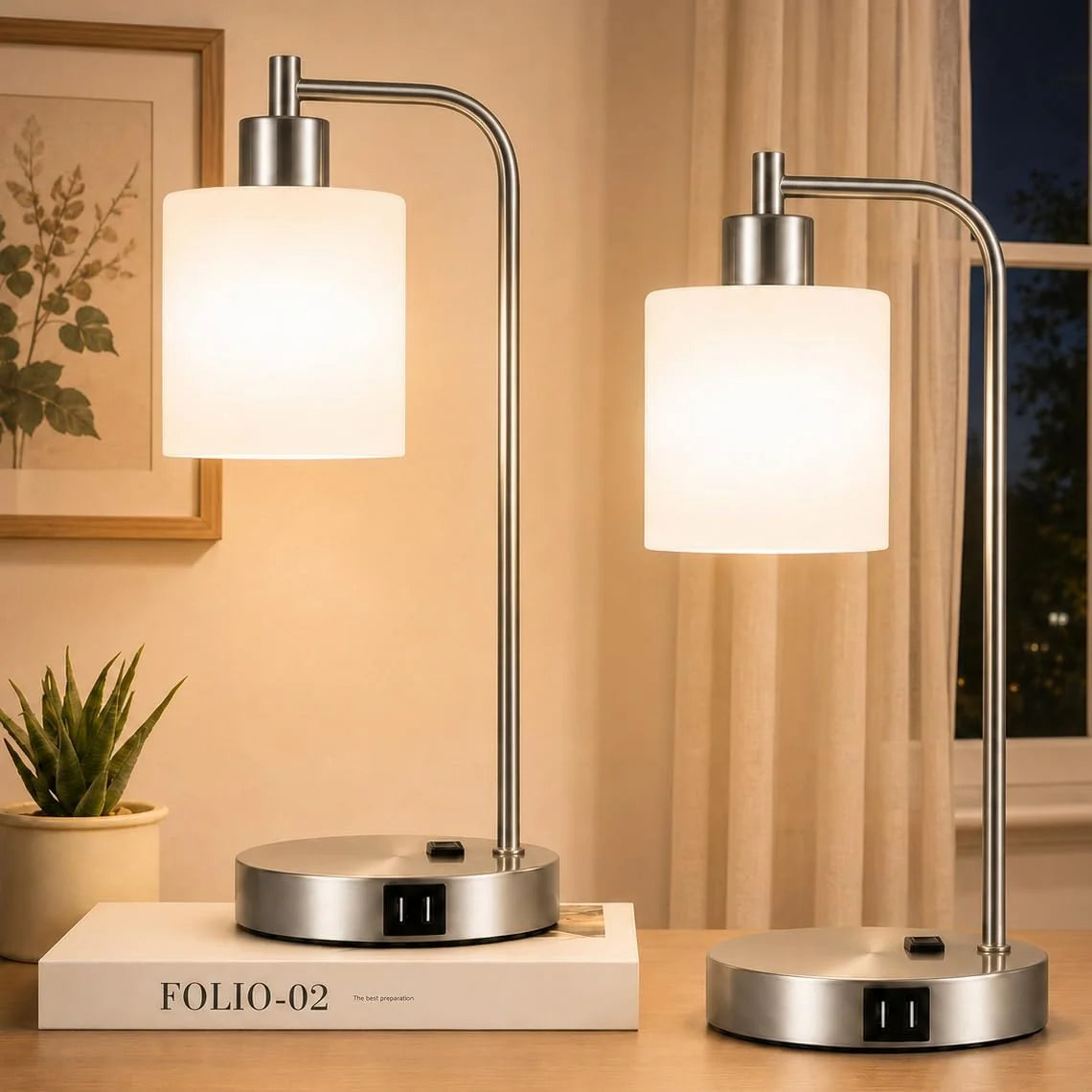 Special Set of 2 Industrial Touch Control Table Lamps with USB C+A Ports and AC Outlet, Dimmable, Bulb Included - Image 8