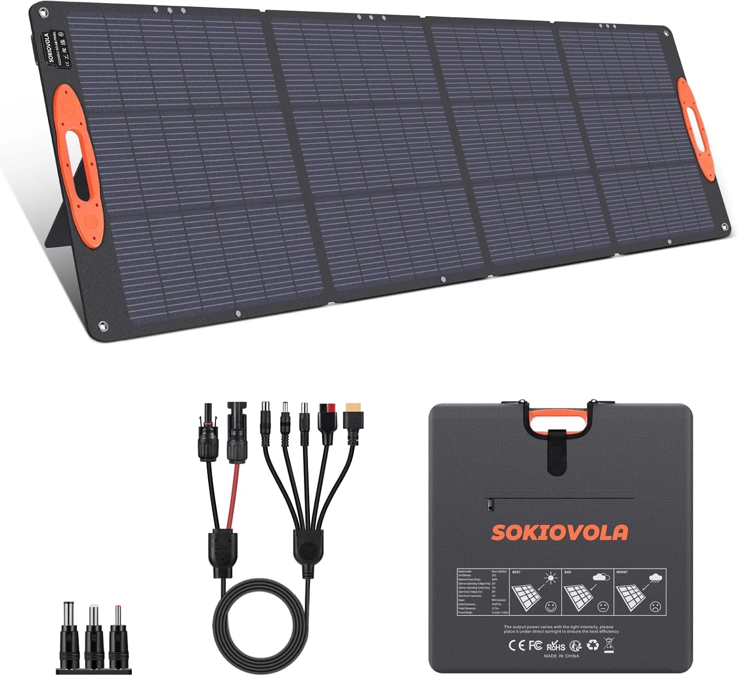 Special SOKIOVOLA N-Type 16BB 220W Portable Solar Panel for EF/Jackery/Bluetti/Anker Power Station, IP68 Waterproof Foldable