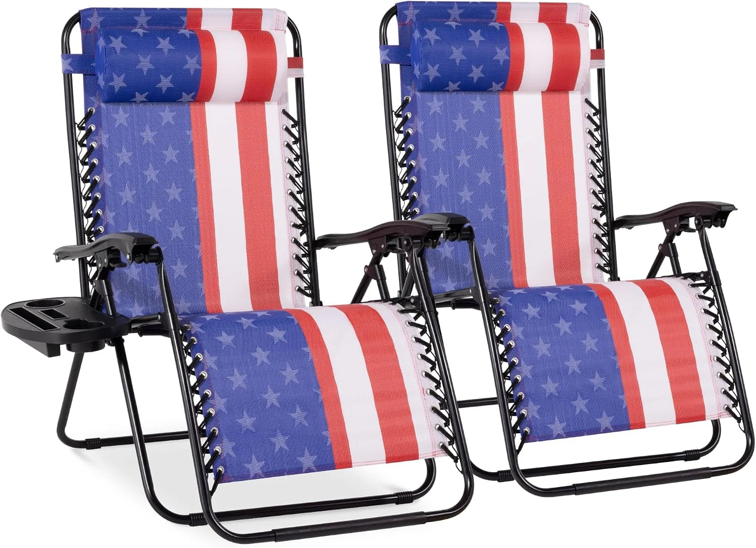 Special Best Choice Products Set of 2 Adjustable Steel Mesh Zero Gravity Lounge Chair Recliners w/Pillows and Cup Holder Trays - Image 12