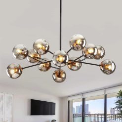 Alternative view of Special 6-Light Glass Globe Sputnik Chandelier Modern Matte Black and Gold Ceiling Light Fixture Vintage Hanging