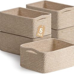 Alternative view of Special Small Woven Storage Baskets for Shelves, Gift Baskets Empty, 11.8×7.9×4.7, Decorative Cotton Rope Baskets