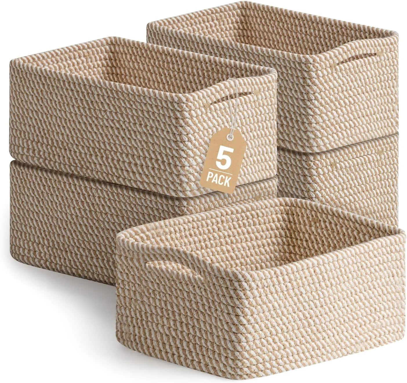 Special 5 Pack Small Woven Storage Baskets for Shelves, Gift Baskets Empty, 11.8×7.9×4.7, Decorative Cotton Rope Baskets - Image 2