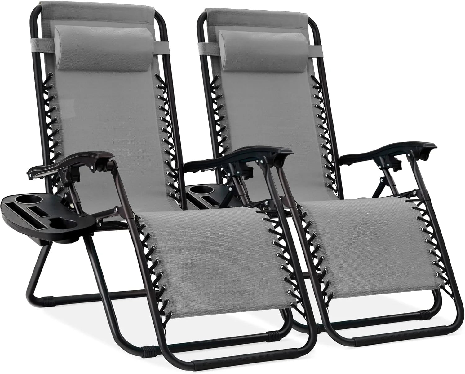 Special Best Choice Products Set of 2 Adjustable Steel Mesh Zero Gravity Lounge Chair Recliners w/Pillows and Cup Holder Trays - Image 47