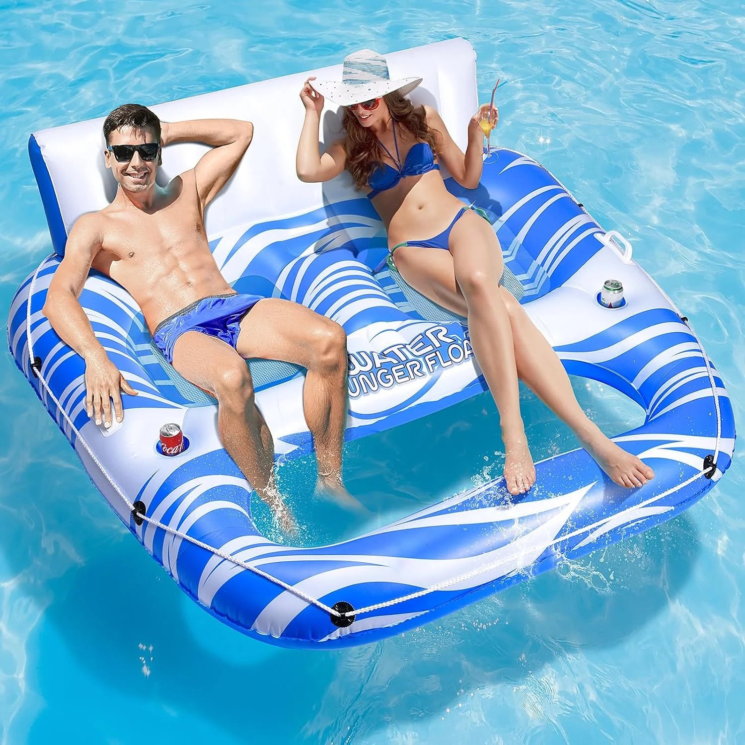 Special Inflatable Pool Floats Adults, Large Pool Lounger Chair Floaties with Cup Holders Backrest Footrest