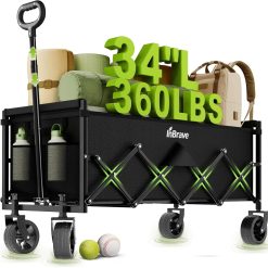 Special InBrave 34 Extra Long Collapsible Wagon Cart, 360LBS Capacity, Black