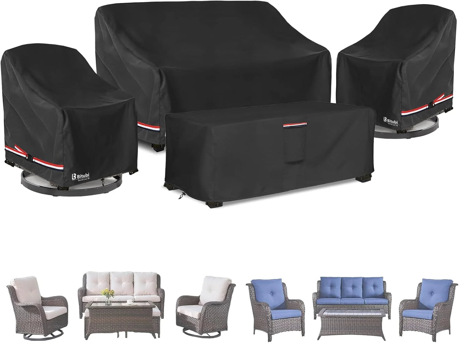 Special Bitubi Outdoor Waterproof Patio Furniture Covers 4-Piece Set for Swivel Rocker Chairs, Patio 3-Seater Sofa 76in - Image 5