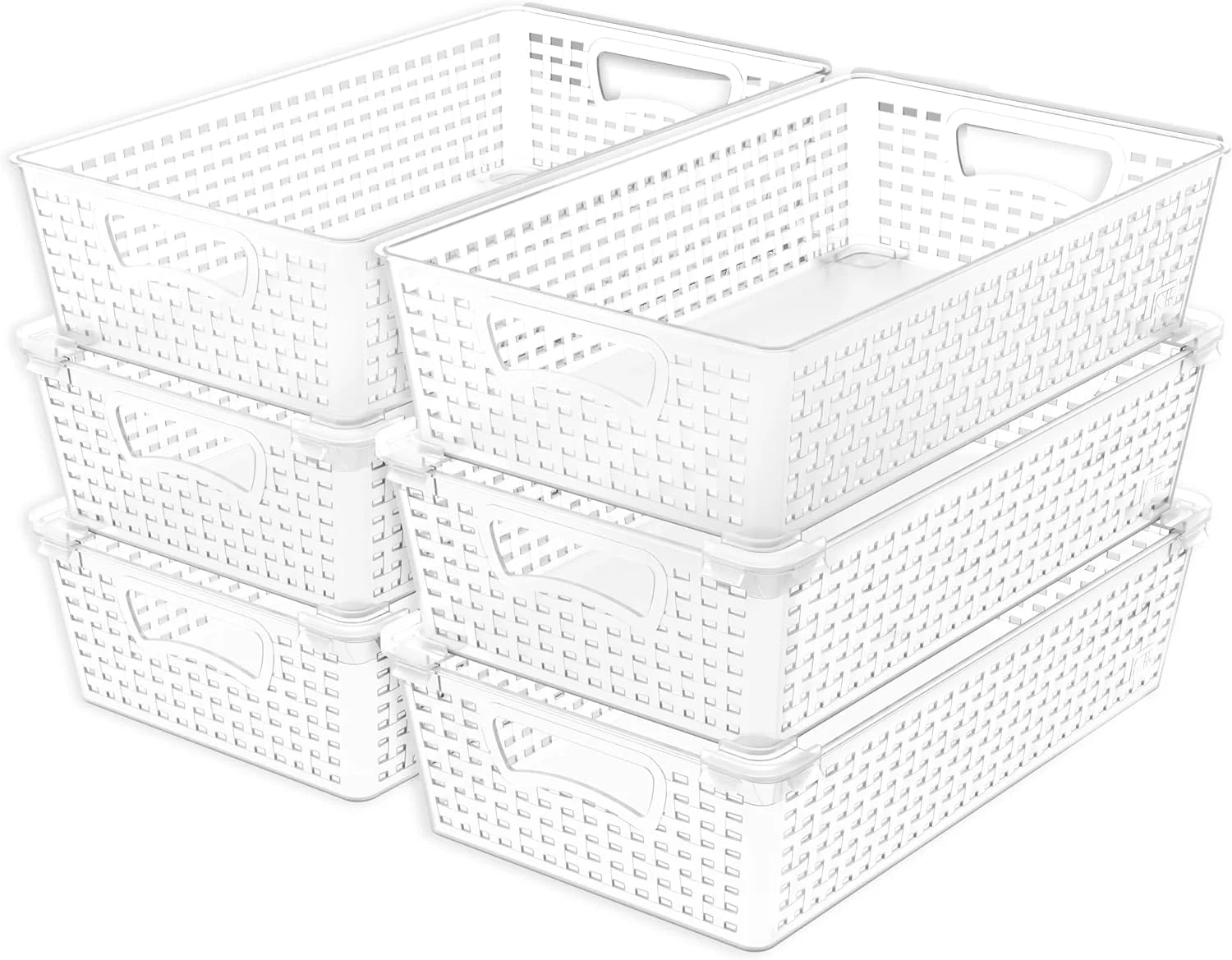 Special Plastic Woven Basket Organizer, 6 Pack, White, 14.5 D x 8.5 W x 3.5 H - Image 4