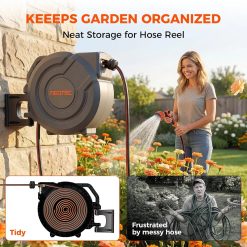 Alternative view of Special Retractable Garden Hose Reel 5/8 inch x 100 ft Wall-Mounted 9 Pattern Nozzle Any Length Lock Automatic Slow