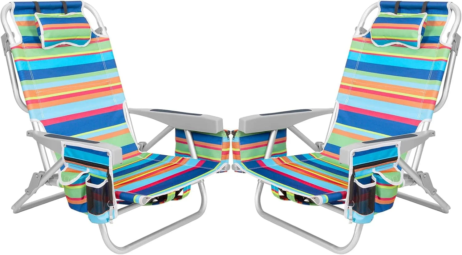 Special Aluminum Extra Wide 5-Position Lay Flat Folding Backpack Beach Chairs for Adults, with Cooler Bag - Image 3