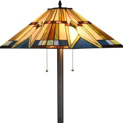 Alternative view of Special Tiffany Style Floor Lamp Vintage Stained Glass Shade 65″ Tall Mission Floor Standing Reading Corner Light