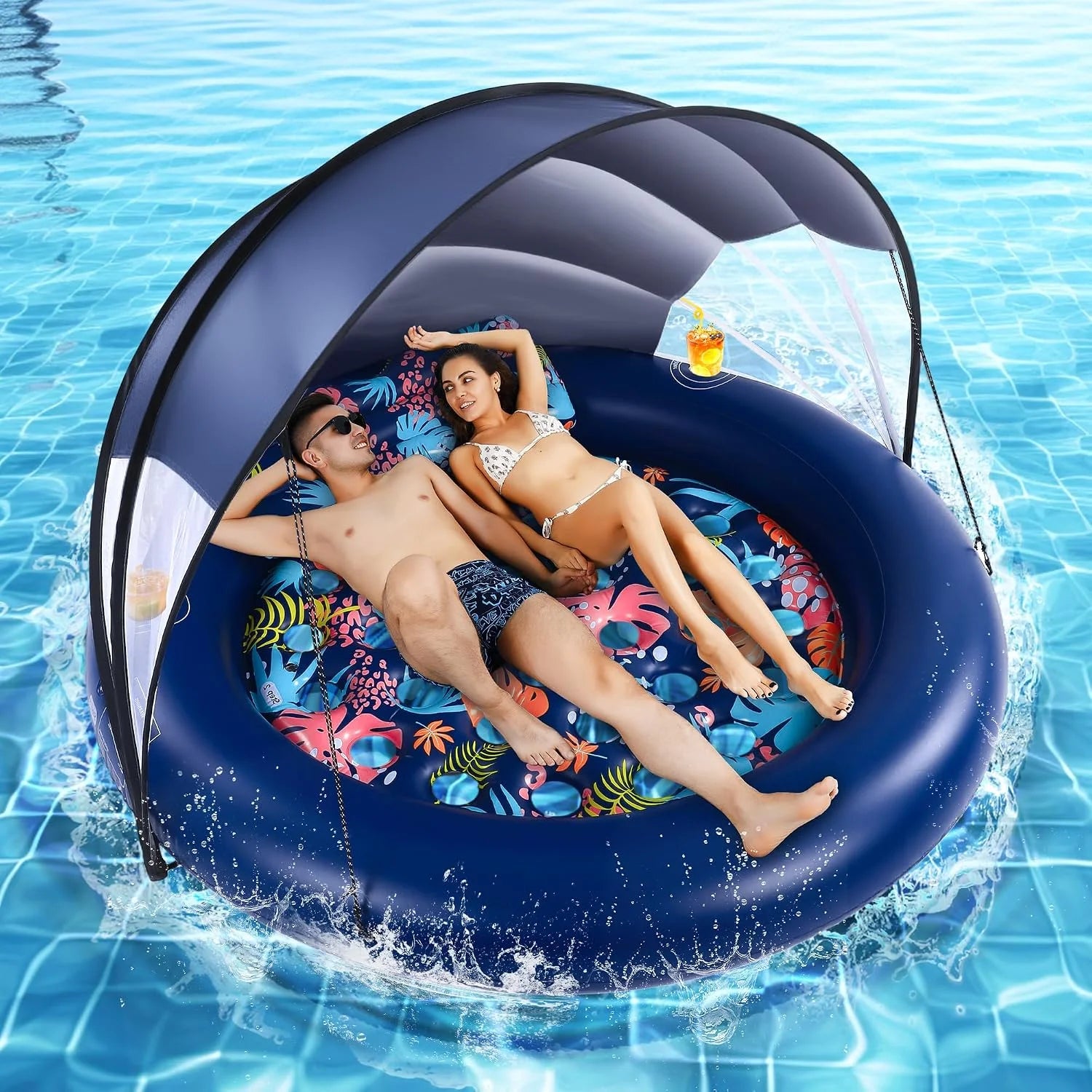 Special 2-Person Pool Floats Adult Heavy Duty, Giant 75X75 Inflatable Tanning Pool Mats with Cup Holders - Image 2
