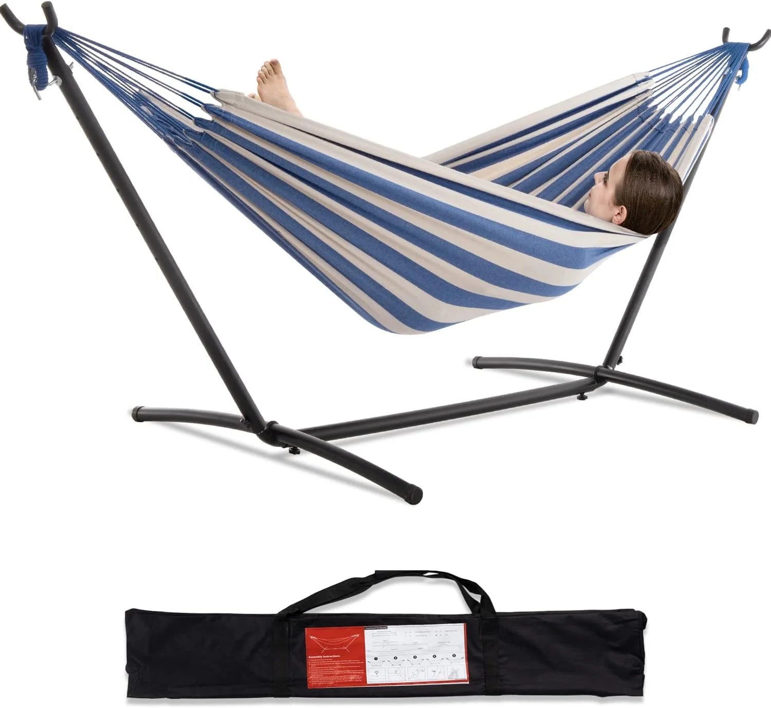 Special Double Hammock with Stand for Outside, Heavy-Duty, Portable (Coffee)