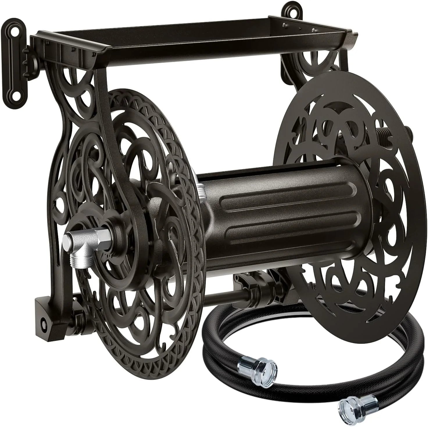 Special Wall Mount Garden Hose Reel for Outside, Holds 125 ft x 5/8" Hose Storage, Decorative Heavy Duty Water Hose - Image 3