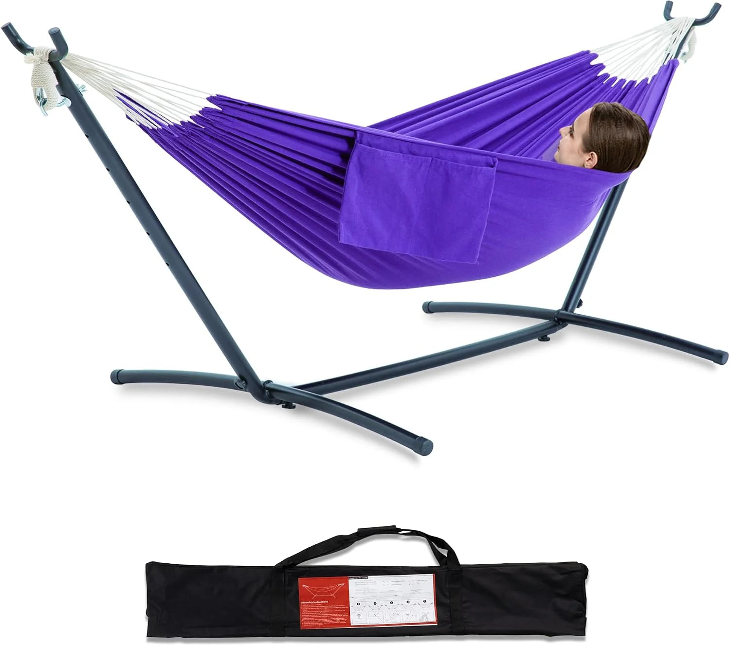 Special Double Hammock with Stand for Outside, Heavy-Duty, Portable (Coffee) - Image 15