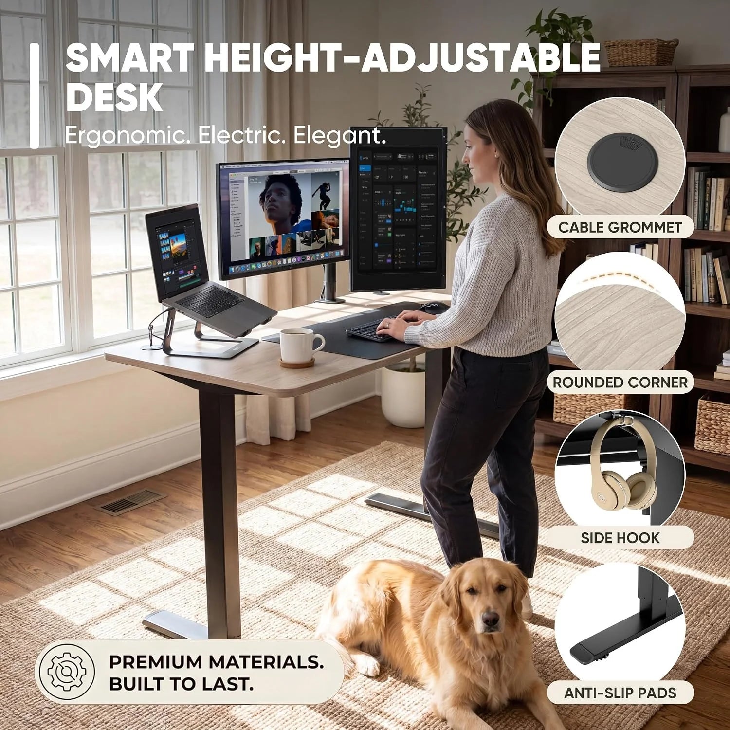 Special 55 x 24 Inches Electric Height Adjustable Standing Desk Large Sit Stand Up Desk Home Office Computer Desk Memory - Image 79
