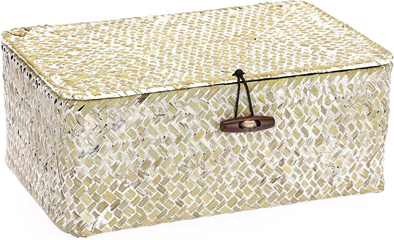 Special Shelf Baskets Bin with Lid Large Handwoven Basket Box, Coffee, Natural Seagrass Storage Baskets - Image 5