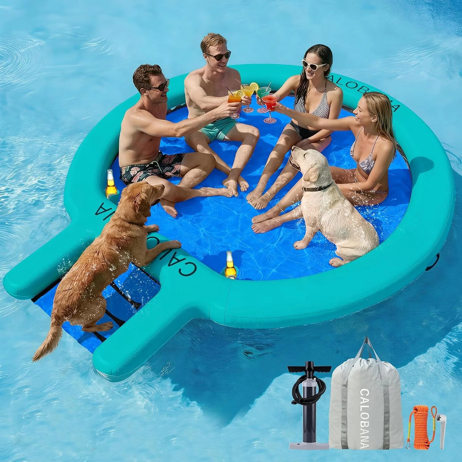 Special CALOBANA Water Hammock with Dog Boat Ramp, Inflatable Round Floating Ring for Adults Pets Heavy Duty Floating Dock - Image 8