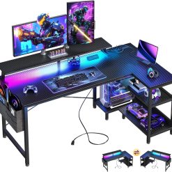 Alternative view of Special 48 Inch Gaming Desk with USB Charging Ports and LED Lights, Reversible L Shaped Computer Desk with Storage Shelves