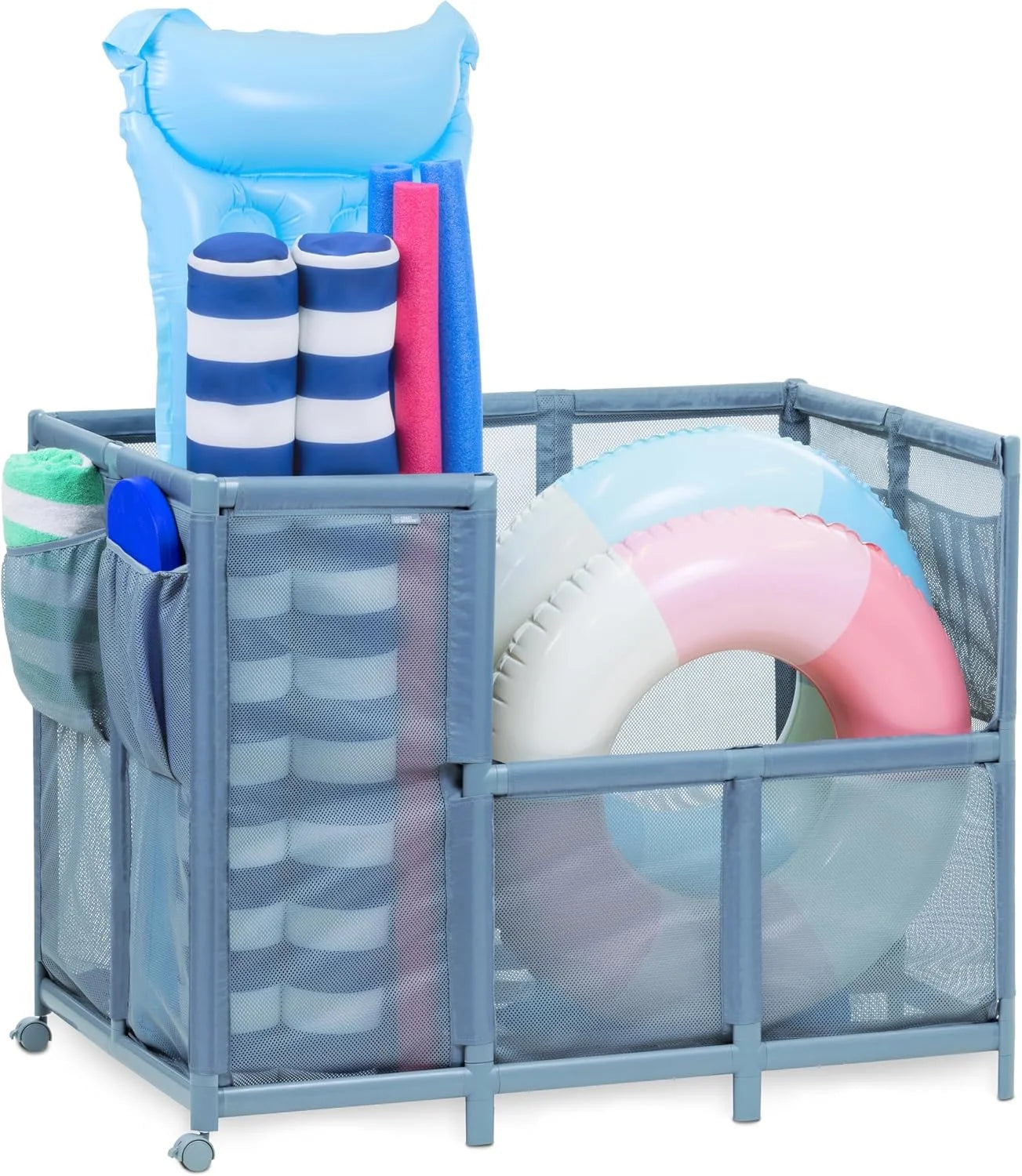 Special Coast Modern Pool Organizer for Floats and Toys – Extra Large Mesh Pool Storage Bin for Outdoors – Gray - Image 2