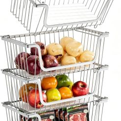 Special Stackable Wire Baskets Pantry Organizers and Storage Bins, Black, Breathable Metal Design with Rotating