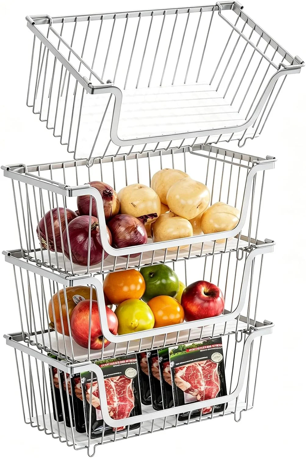 Special Stackable Wire Baskets Pantry Organizers and Storage Bins, Black, Breathable Metal Design with Rotating