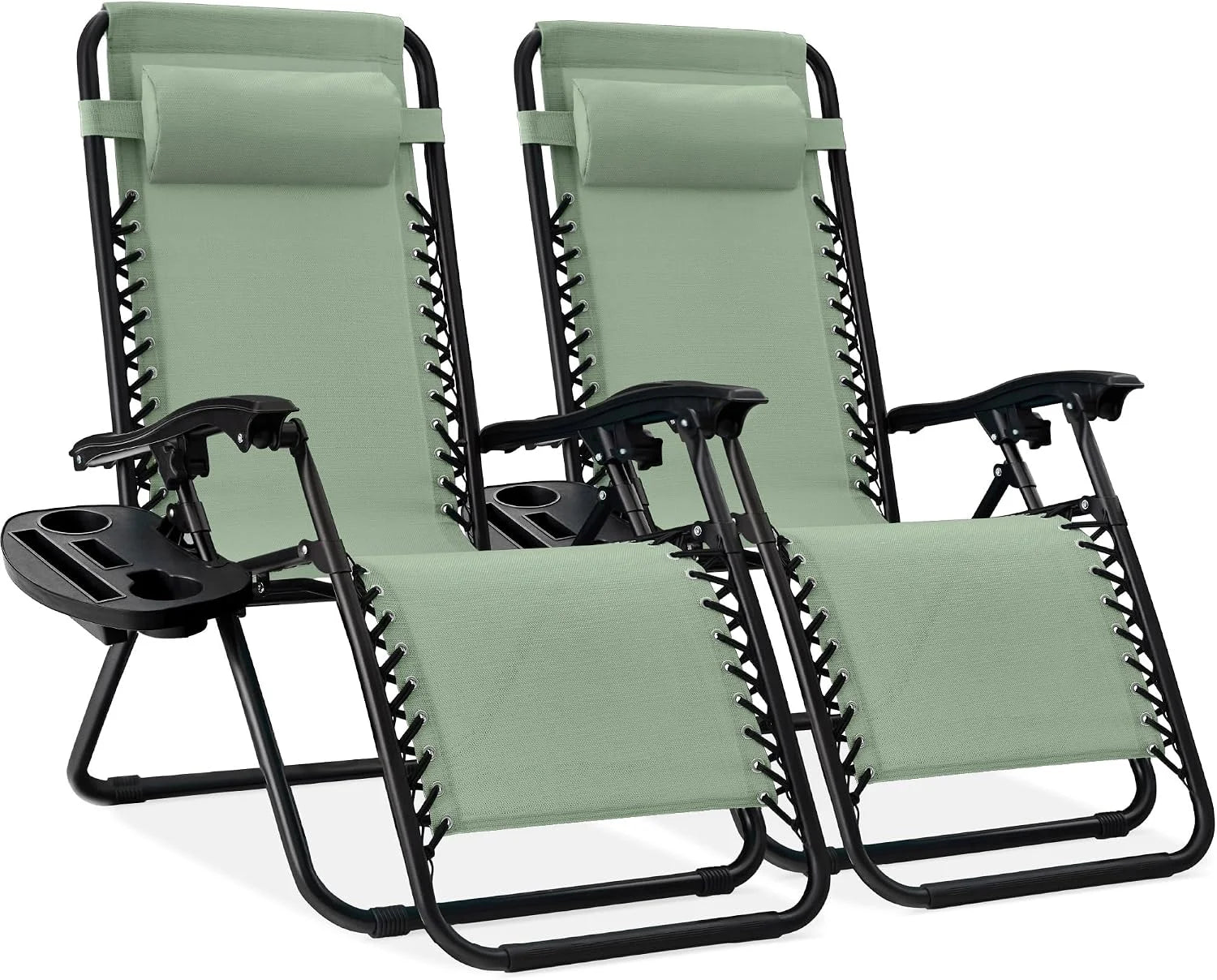 Special Best Choice Products Set of 2 Adjustable Steel Mesh Zero Gravity Lounge Chair Recliners w/Pillows and Cup Holder Trays - Image 4