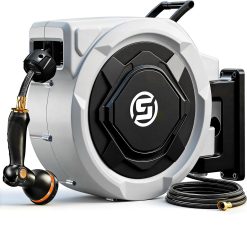 Alternative view of Special Retractable Garden Hose Reel, 1/2 x 100ft Wall Mounted Hose Reel with 3/4" Brass Fitting & 10-Pattern Nozzle