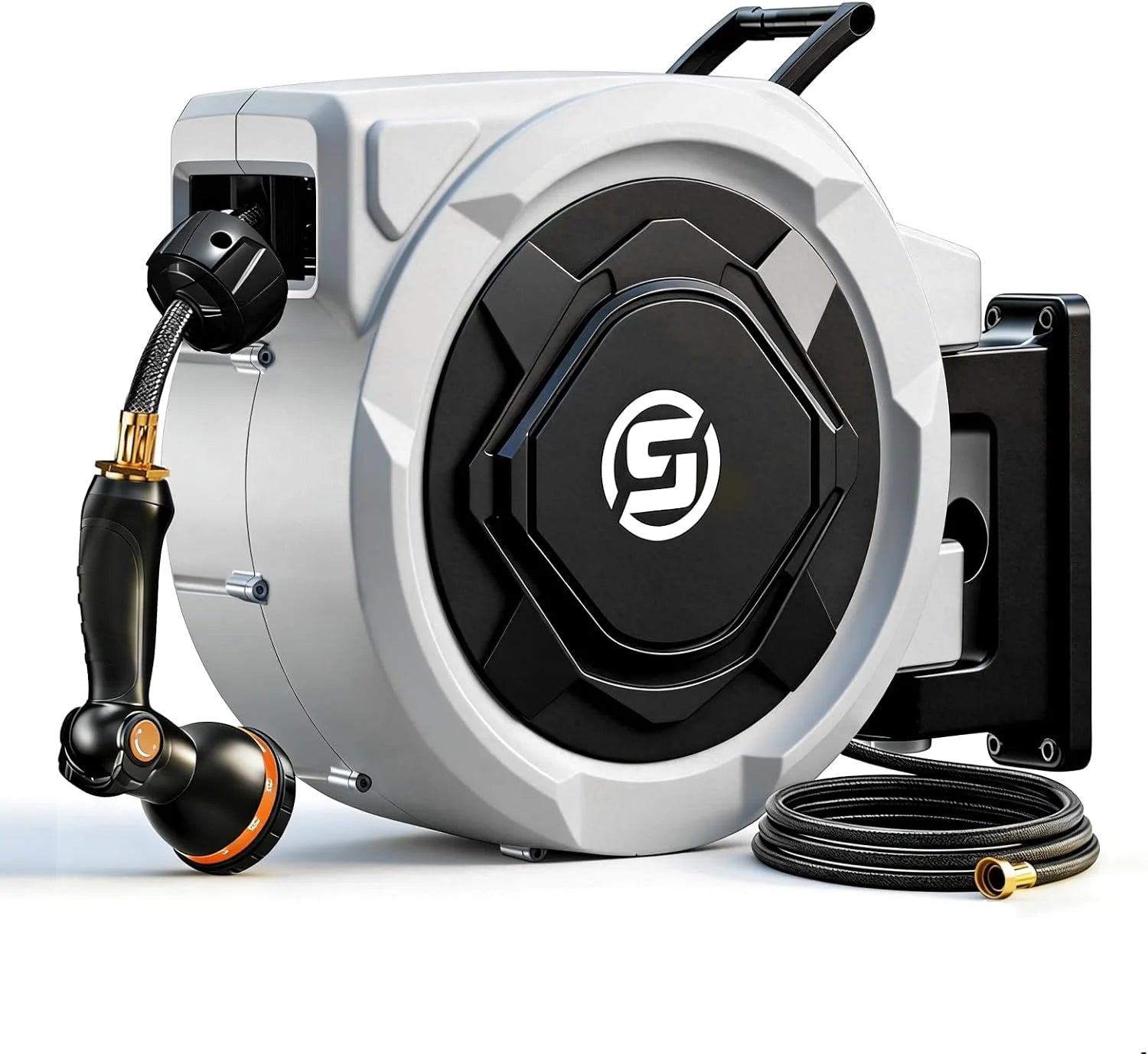 Special Retractable Garden Hose Reel, 1/2 x 100ft Wall Mounted Hose Reel with 3/4" Brass Fitting & 10-Pattern Nozzle - Image 2