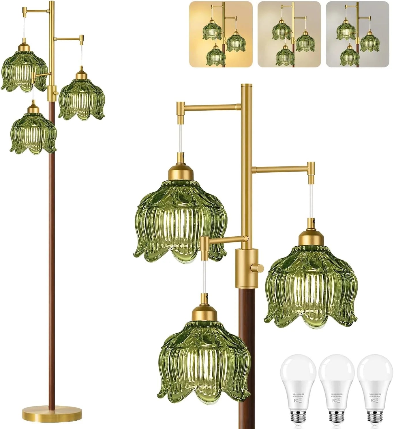 Special ZECOXOL Vintage Floor Lamp for Living Room Bedroom-3 Light Glass Floor Lamp with Three Led Bulb - Image 8