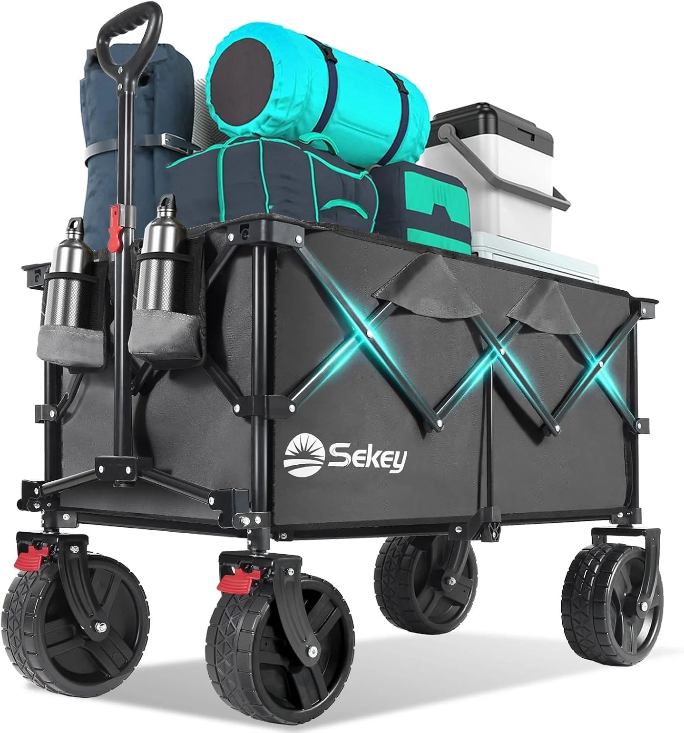 Special Sekey 220L Wagons Carts Foldable with Big All-Terrian Beach Wheels, Collapsible Heavy DutyWagon with Cup Holders - Image 3