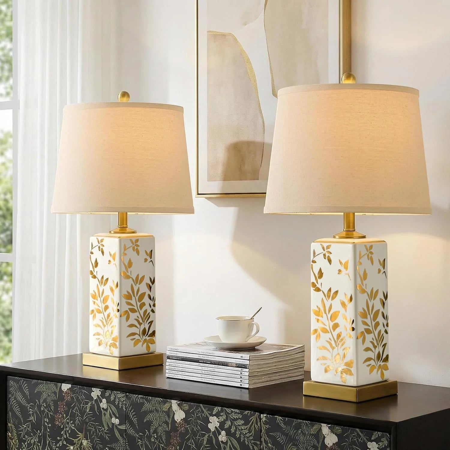 Special Vortether 20.5 Small Bedside Lamps Set of 2 with 5FT Cord, Green Ceramic Modern Farmhouse Table Lamps for Nightstand