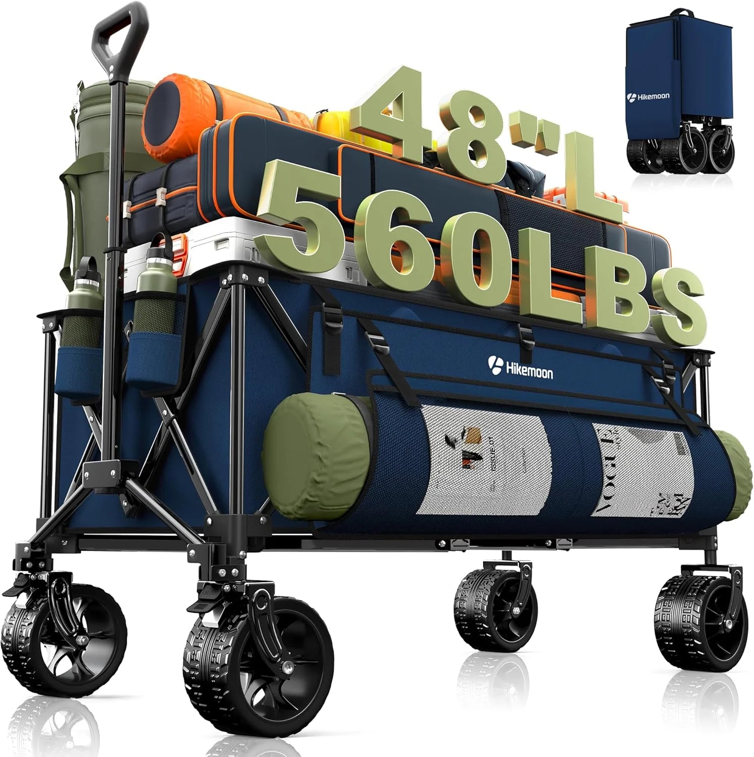 Special HIKEMOON 48" Extra Large Collapsible Wagon with Big Wheels, 300L Black, 560LBS Heavy Duty - Image 10