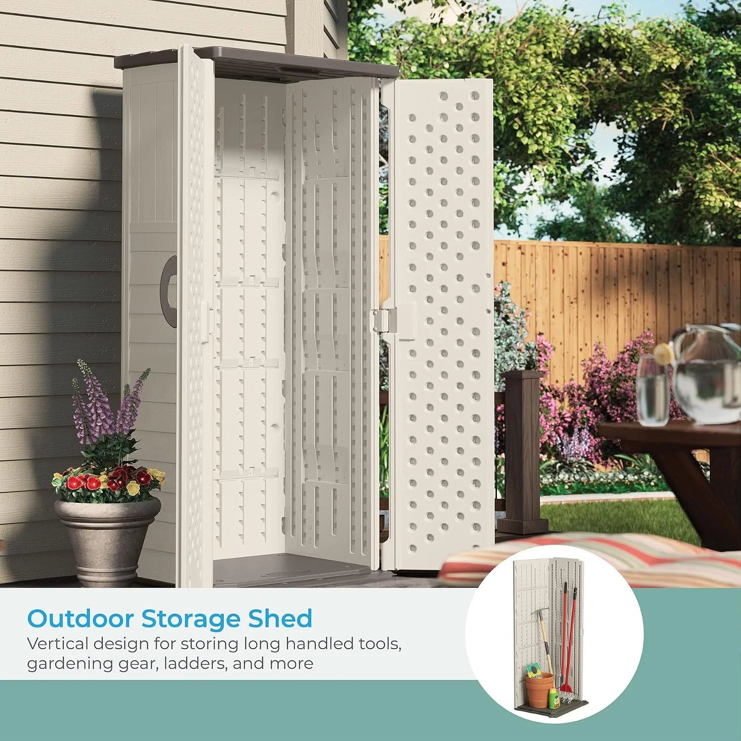 Special Vertical Outdoor Storage Shed with All-Weather Construction, Vanilla - Image 3