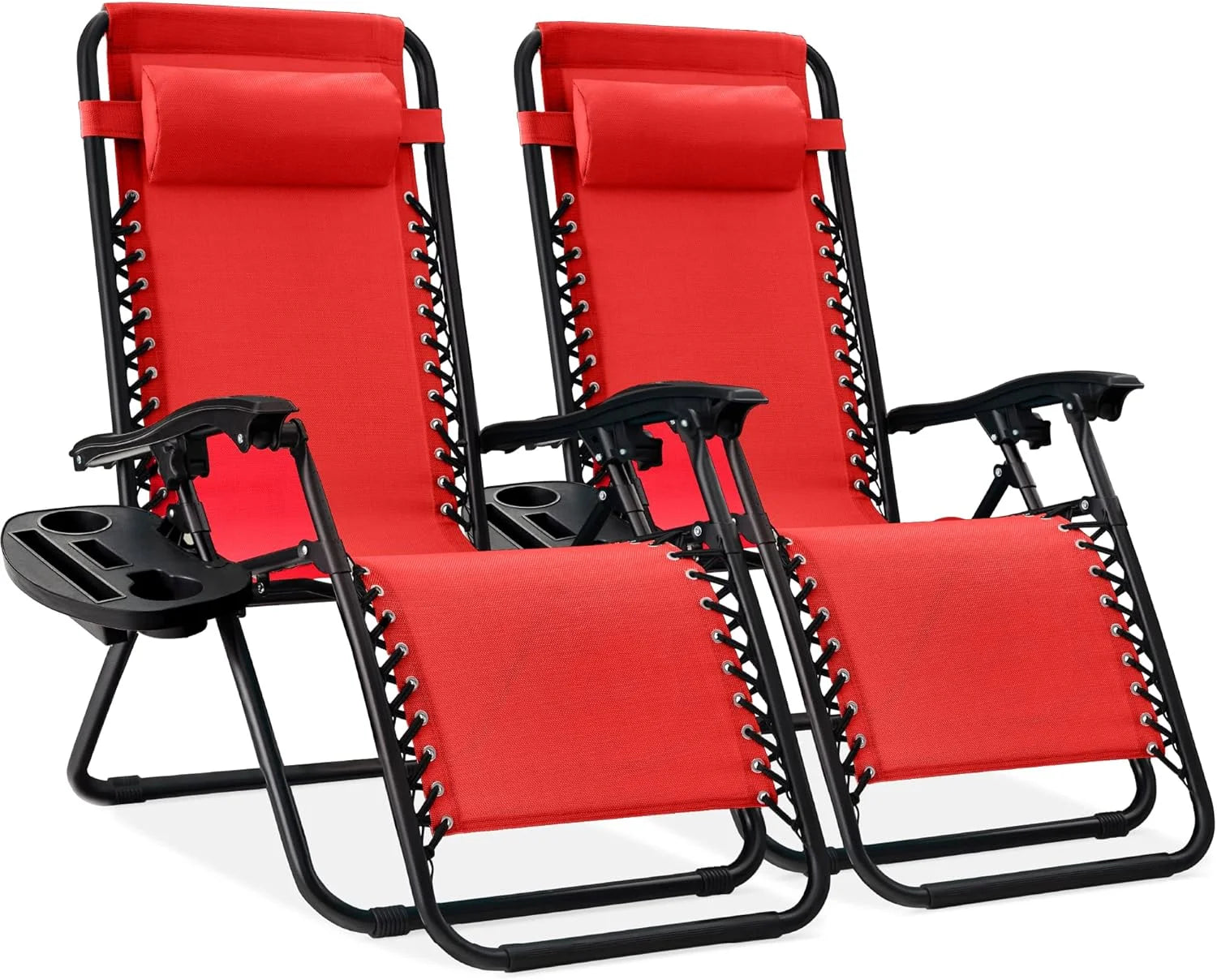 Special Best Choice Products Set of 2 Adjustable Steel Mesh Zero Gravity Lounge Chair Recliners w/Pillows and Cup Holder Trays - Image 2