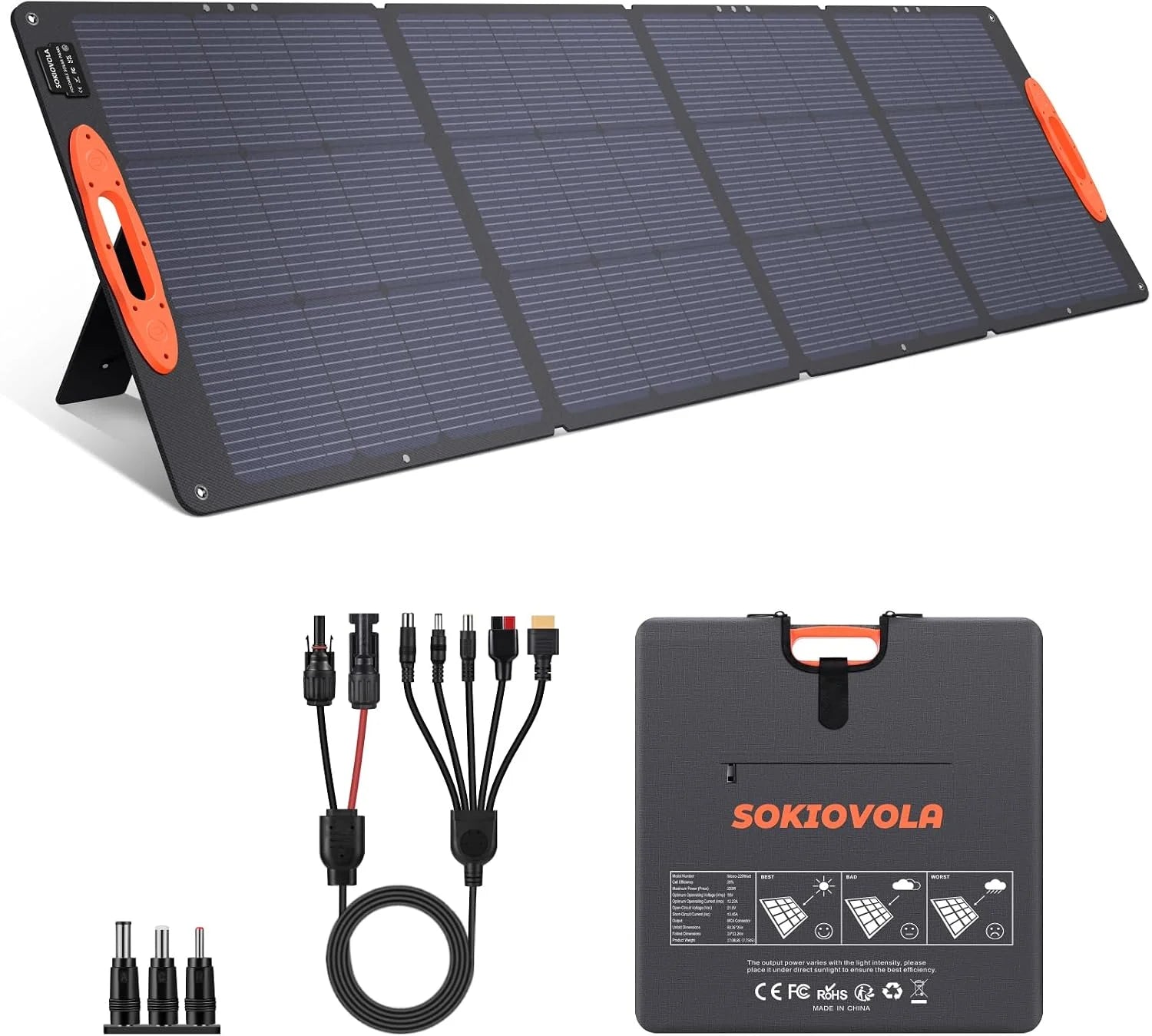 Special SOKIOVOLA N-Type 16BB 220W Portable Solar Panel for EF/Jackery/Bluetti/Anker Power Station, IP68 Waterproof Foldable - Image 4