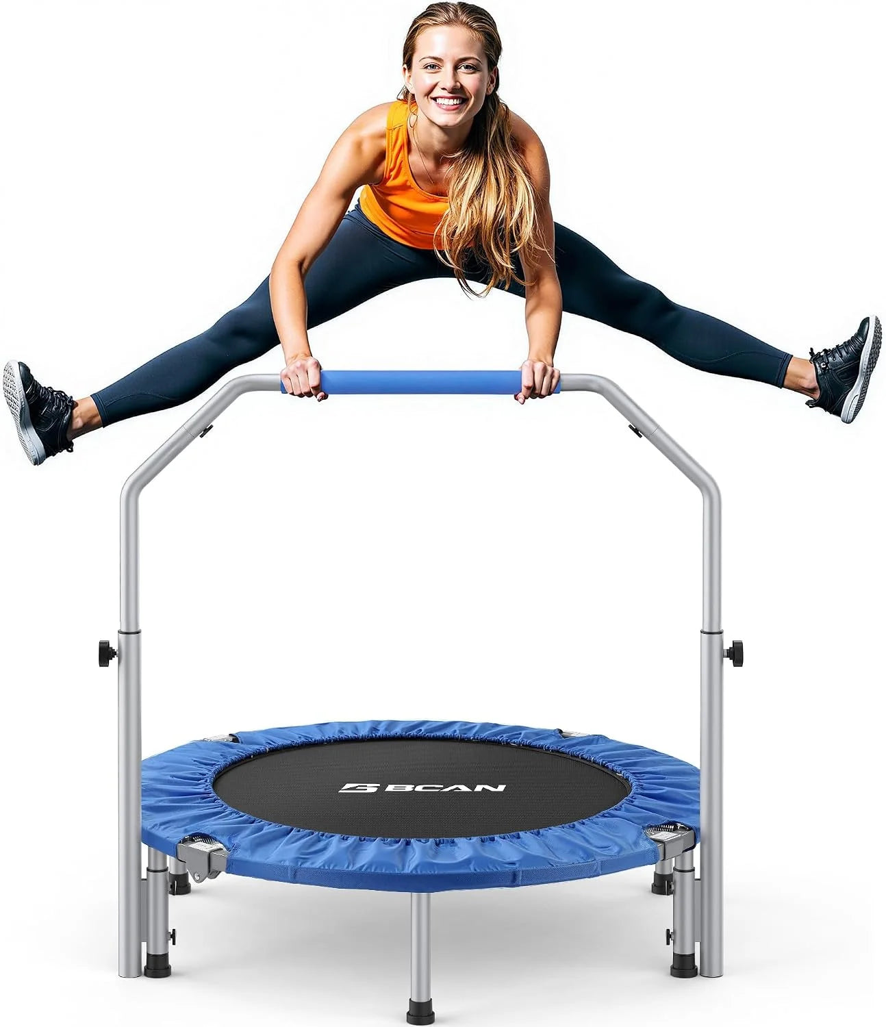 Special BCAN SP2 40/48 Foldable Mini Rebounder Trampoline for Adults, FED Fitness, 330/440 lbs Capacity, Adjustable Foam Handle - Image 2
