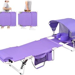 Special Tanning Chair with Sun Canopy Face Hole Softer Padded Adjustable Washable, Heavy Duty Layout Folding Lounge Chair