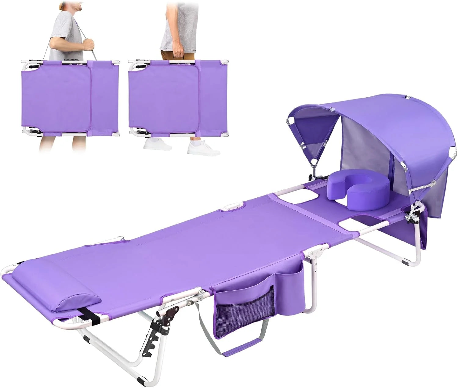 Special Tanning Chair with Sun Canopy Face Hole Softer Padded Adjustable Washable, Heavy Duty Layout Folding Lounge Chair